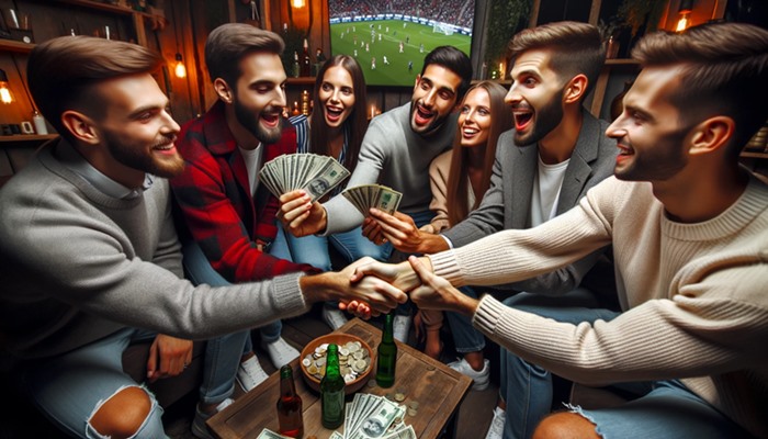 Amigos a apostar à volta de uma mesa