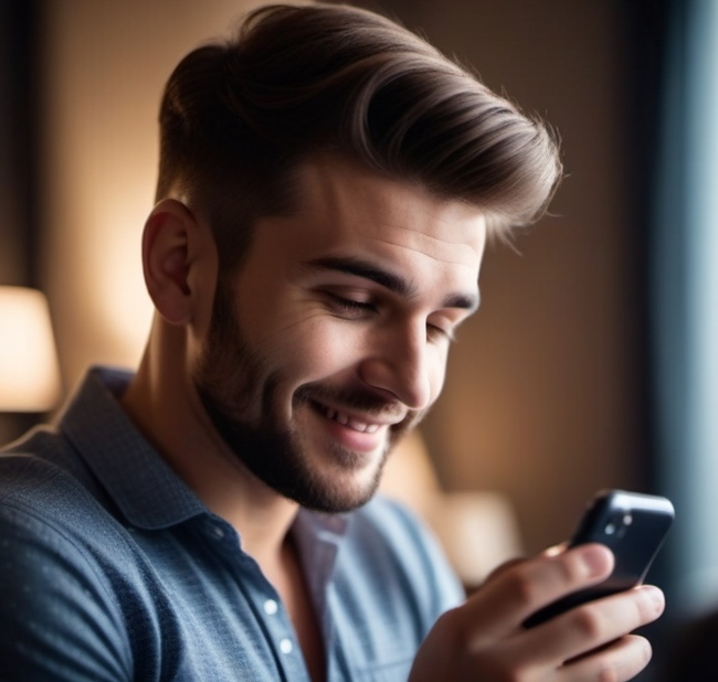 Um apostador feliz em seu smartphone