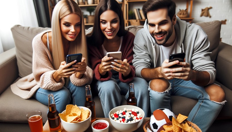Amigos procurando um bom plano para apostar com seu celular