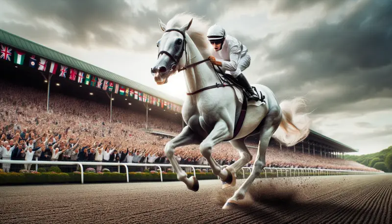 Um jóquei em um cavalo branco