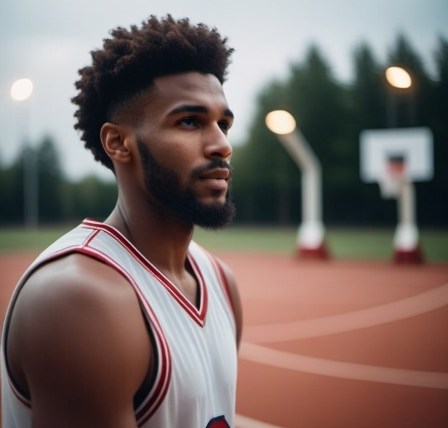 Um jogador de basquete em um campo